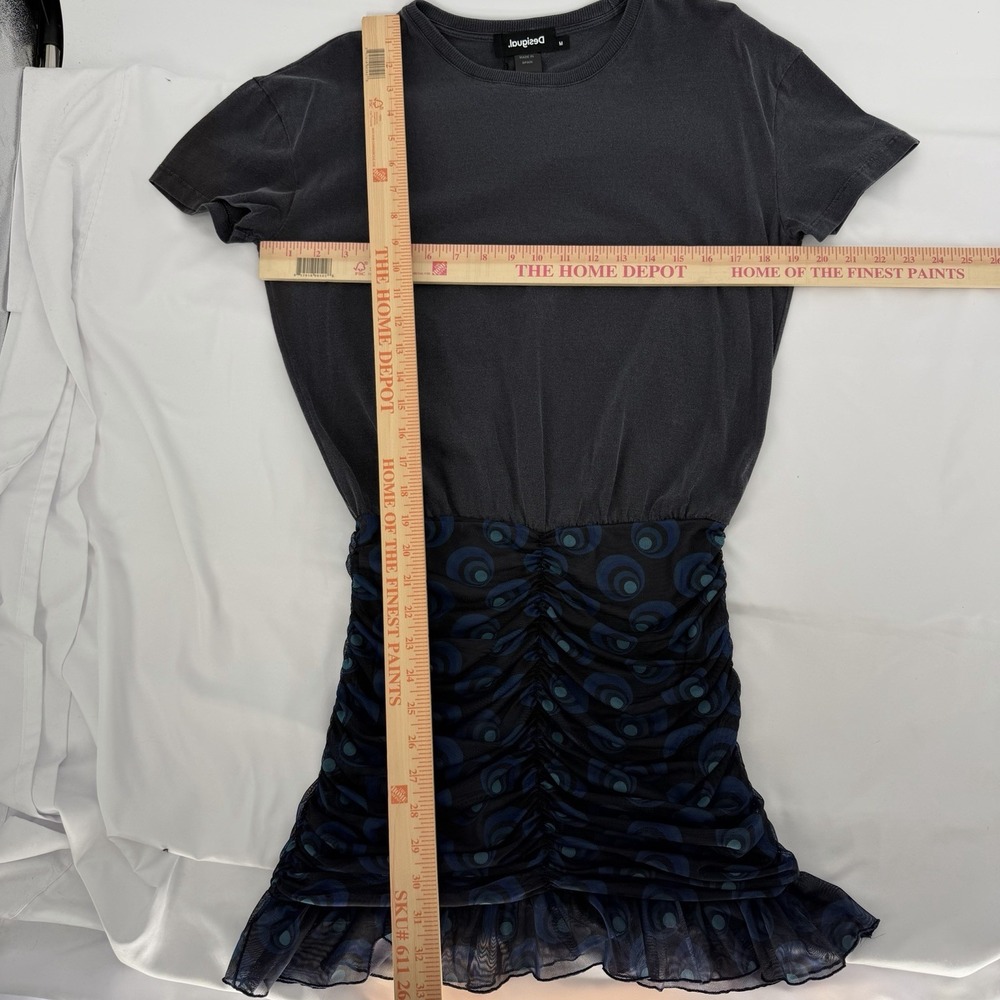 Desigual Sz M Maximalist Botanical Peacock Short Sleeve Casual Mini Ruched Dress - Picture 7 of 7